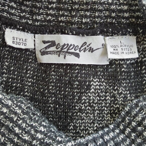 Vintage Zeppelin Sweater L Black Gray Abstract Geometric Knit Pullover 80s 90s - Picture 6 of 15